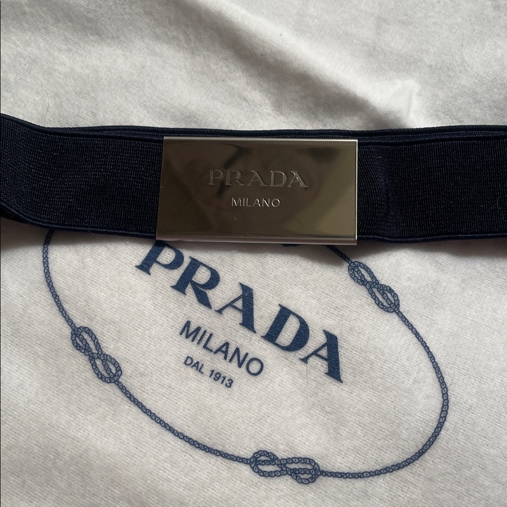 Prada Elastic Strap in Navy for Box or Belt with Silver Buckle